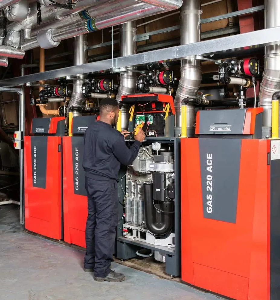 BSW engineer servicing commercial boilers in a plant room